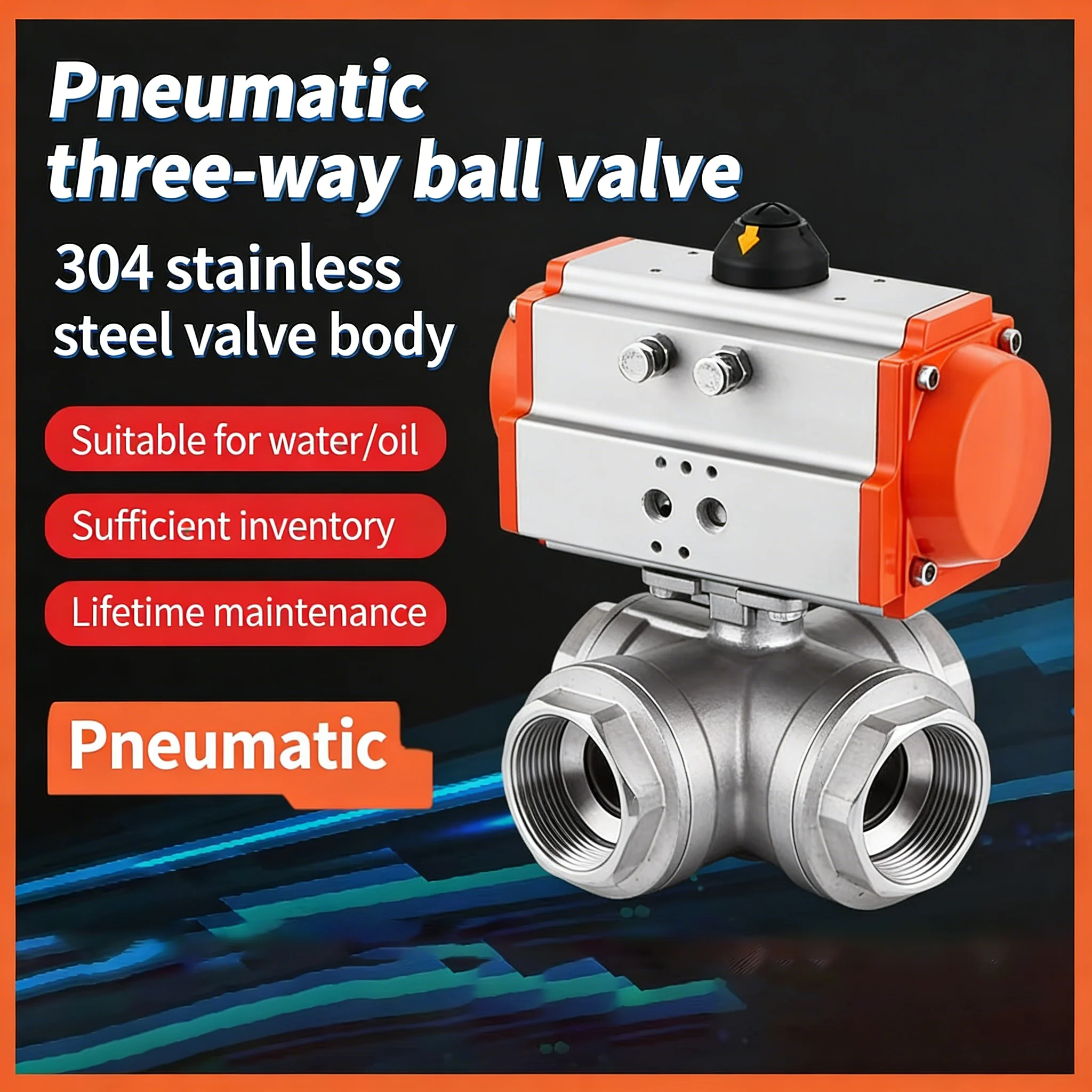 Pneumatic Three-way Ball Valve 304 Stainless Steel Pneumatic Threaded Ball Valve Q614/5F-16P T/L Type Quick Change Valve