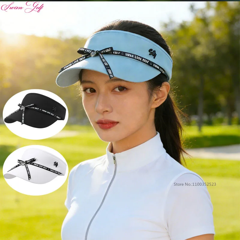 

SG Sun Visors Women Empty Top Fashion Golf Hats Ladies Girls Outdoor Sport Caps Bow-knot Sunscreen Anti-UV Golf Headcover