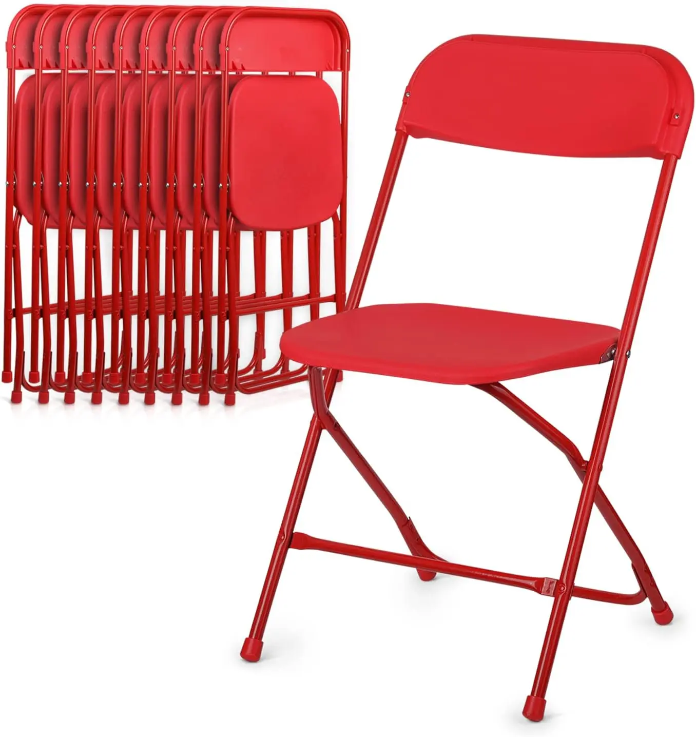 Plastic 10 Pack Foldable Dinning Chairs for Wedding Parties Event Outdoor Indoor Lightweight Chair 330lb Capacity, Red