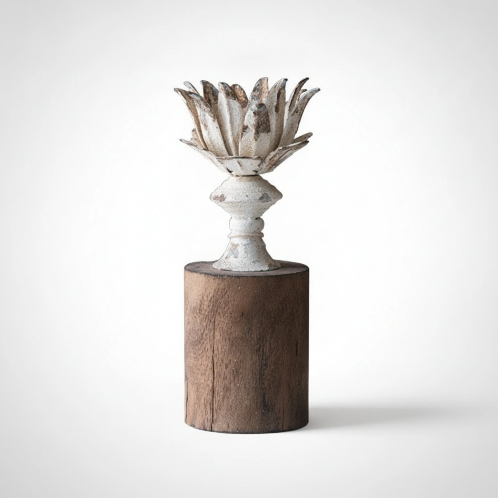 Lotus Candle Holder Shabby Chic Candle Holder with Wood Base Table Accent Farmhouse Decor Elegant for Mantel