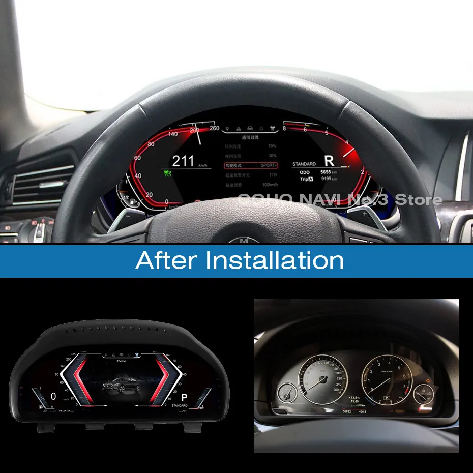 Roadonline LCD digital instrument panel. Speedometer Suitable For BMW 5/6/7 Series F07/F10/F18/F12/F01/F02 X3/X4/X5/X6/F25/F26
