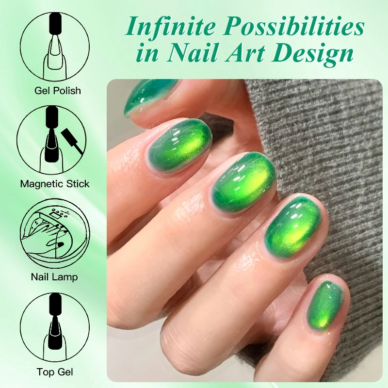 7 ml Grüner Edelstein Farbiger Stein Katze Magnetischer Gel-Nagellack Semi-Permanent-Lack Soak Off Nail Art UV Gel Maniküre Nagelzubehör