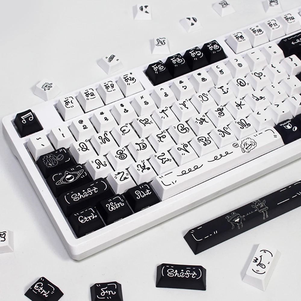 Tecla PBT Dye-Sub para Teclado mecánico de juegos, accesorio con perfil de cereza de 139 teclas, Monster Theme, 61/87/96/104, teclas minimalistas en blanco y negro