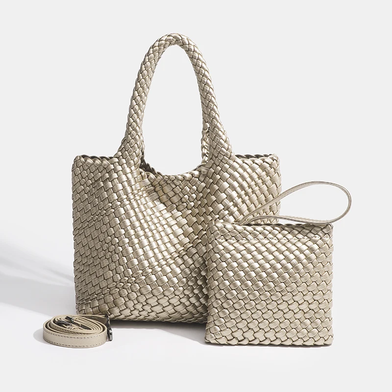 

Дизайнерские вязаные модные женские сумки и искусственная кожа, женская сумка на одно плечо большой вместимости, пляжные дорожные сумки