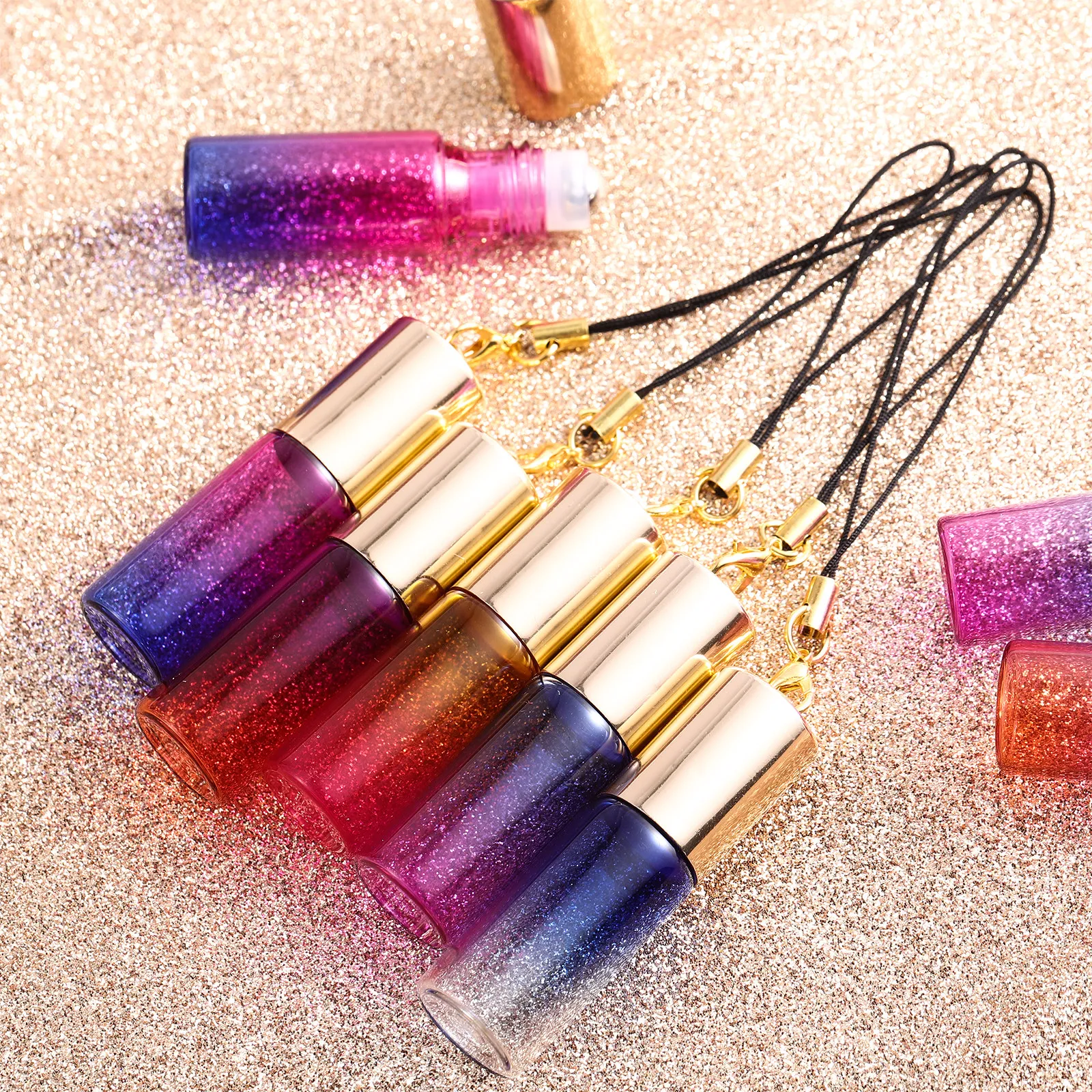 

10 шт. градиентных флаконов для эфирных масел, толстостенные стеклянные роликовые бутылки с шариком из нержавеющей стали, герметичные портативные диспенсеры для ароматерапии