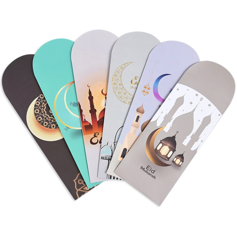 Eid Mubarak – lot de 6 enveloppes en papier pour cartes et billets, décoration du Ramadan Mubarak, cadeaux pour fêtes musulmanes islamiques de l\'aïd