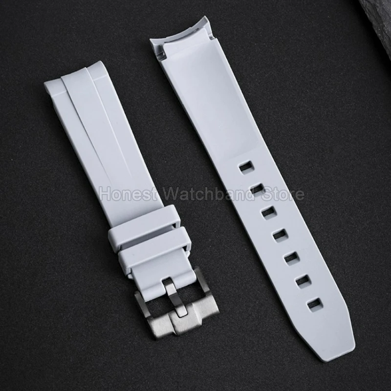 피부 친화적인 실리콘 시계 밴드 곡선 바늘 버클 20 22mm 화이트 브라운 그린 오메가 스와치 협업 Datejust MIDO
