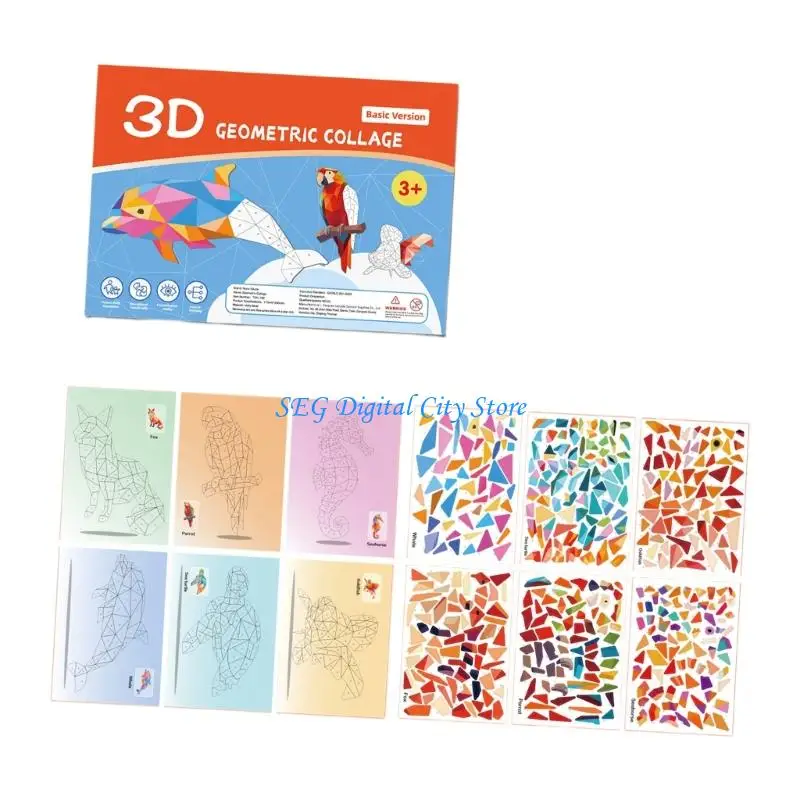 U75B Interactive Geometric Digital Sticker Puzzles Art Set For Toddlers Animal Recognition Training Educational Crafts
