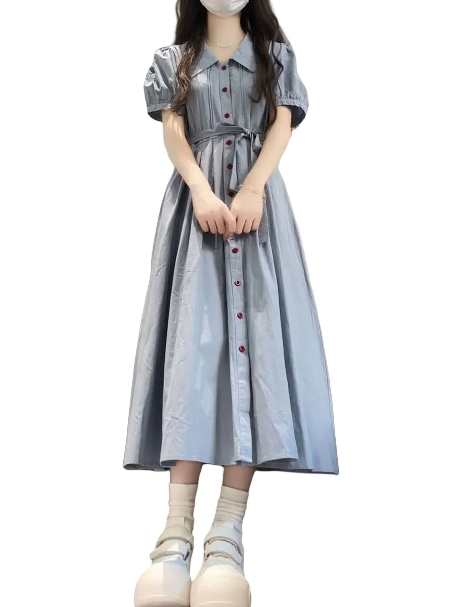 Abito estetico accademico Abito camicia con colletto polo 2025 Nuovo abito longuette ALine stile ragazza morbida Donna Cottagecore Serein Vibe