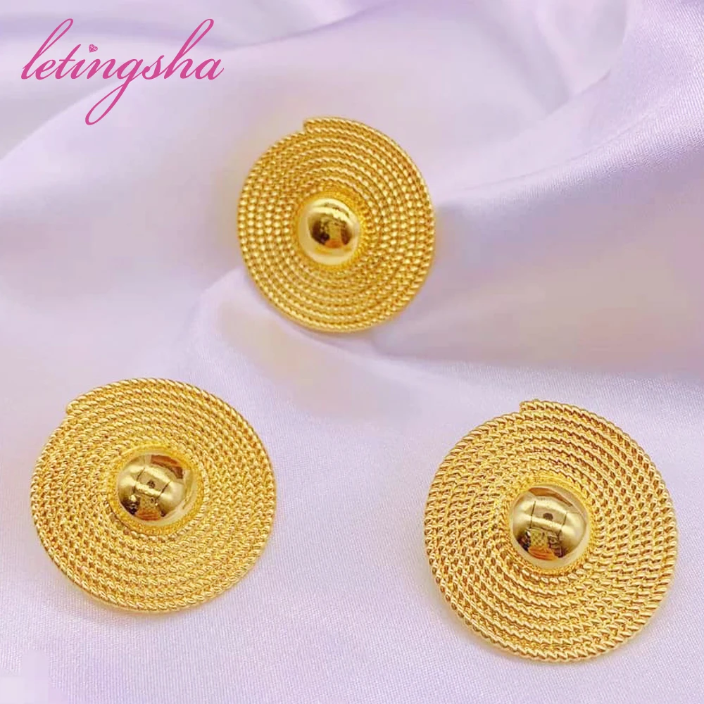 Dubai Clip Earrings Fashion Trendy Jewelry Set Luxury Gold Color Earrings African Ring Set for Women Bride Weddings Party Gift