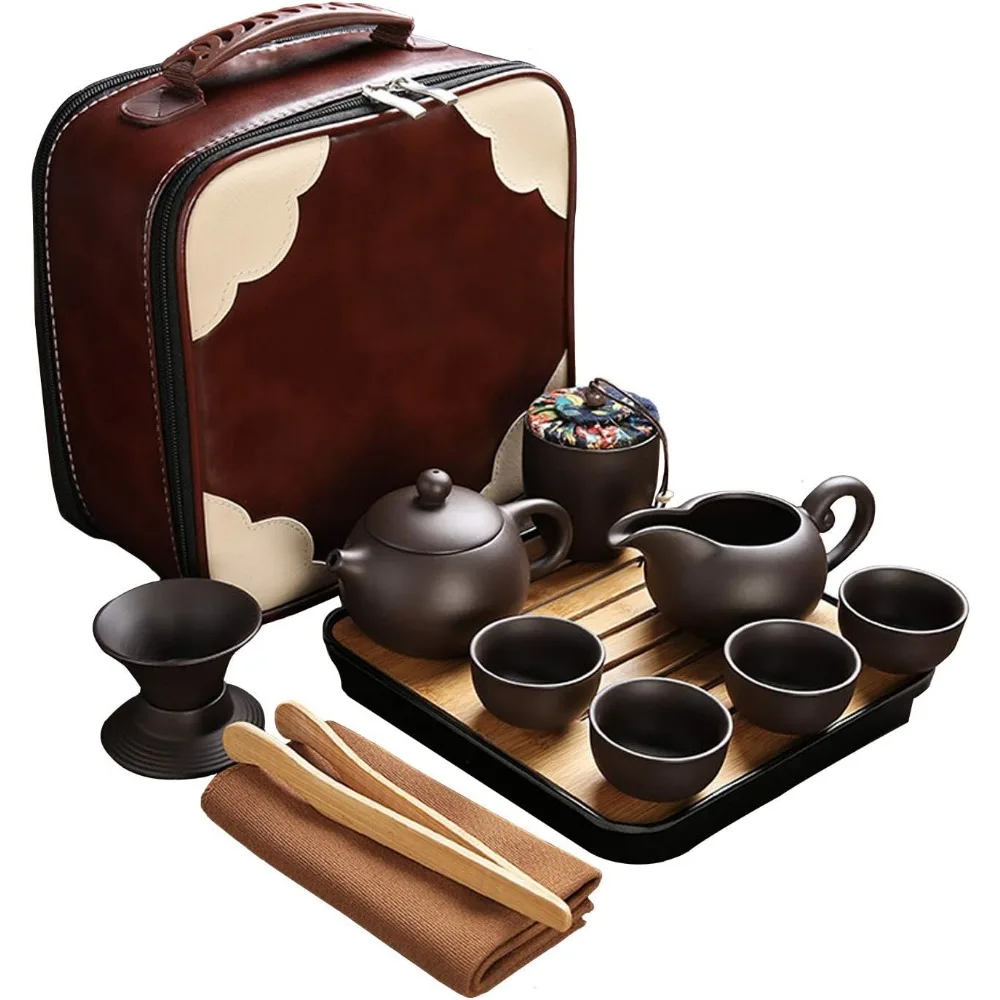 12 Piece Ceramic Tea Set with Teapot, Cups, Infuser, Tray, Tea Canister for Outdoor Home Business