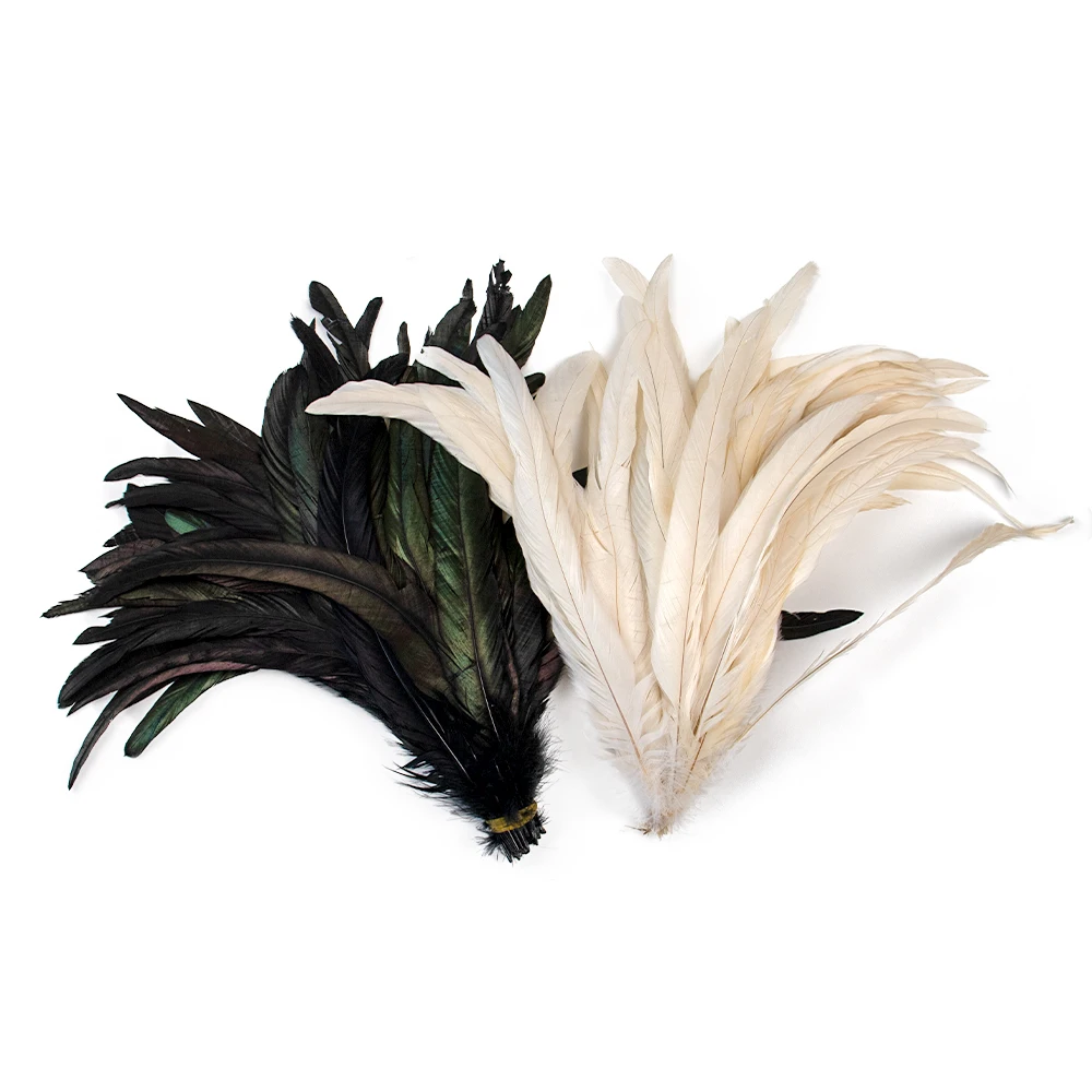 100 Pcs/Lot Rooster Tail Feathers Natural Black White Cock Feathers for Craft Carnival Stage Headdress Decoration plume 25-40cm