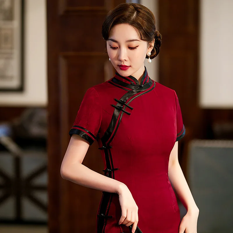 Cheongsam Waist-Tight High-End Young Printed Sheath Special-Interest Design Artistic Dress  Women Catwalk