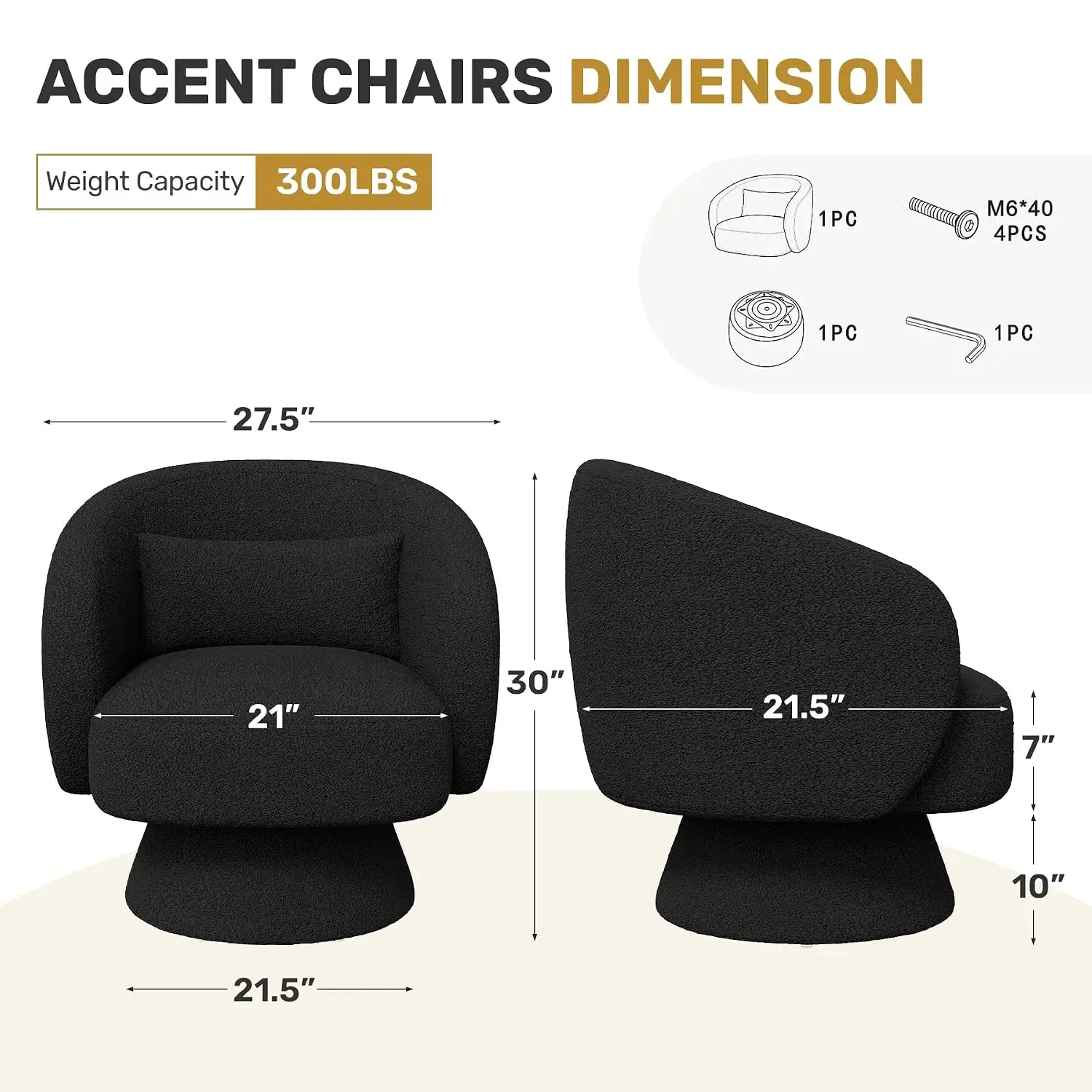 Swivel Accent Chair Set of 2, Modern Comfy Teddy Barrel Chairs, Oversized Upholstered Round Armchair for Living, Customized