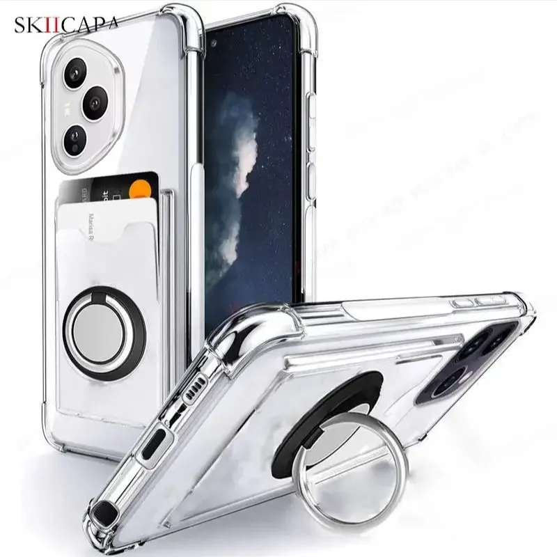 Stoßfeste Airbag-Ringhalter-Klarsichthülle für Honor 400 Pro, Kartensteckplatz, Ständer, weiche Abdeckung für Honor 400Pro 400 Lite Funda
