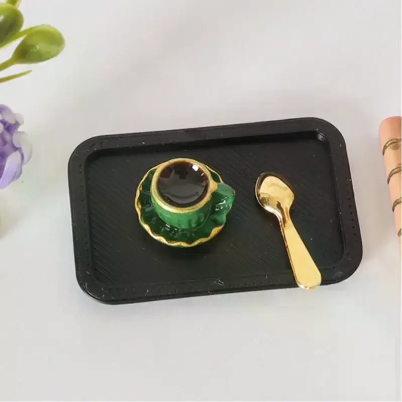 5個入り ドールハウス ミニチュア アフタヌーンティー コーヒー 点心 トレイセット モデル ドールハウス キッチンデコレーション 子供向けごっこ遊びおもちゃ ギフト