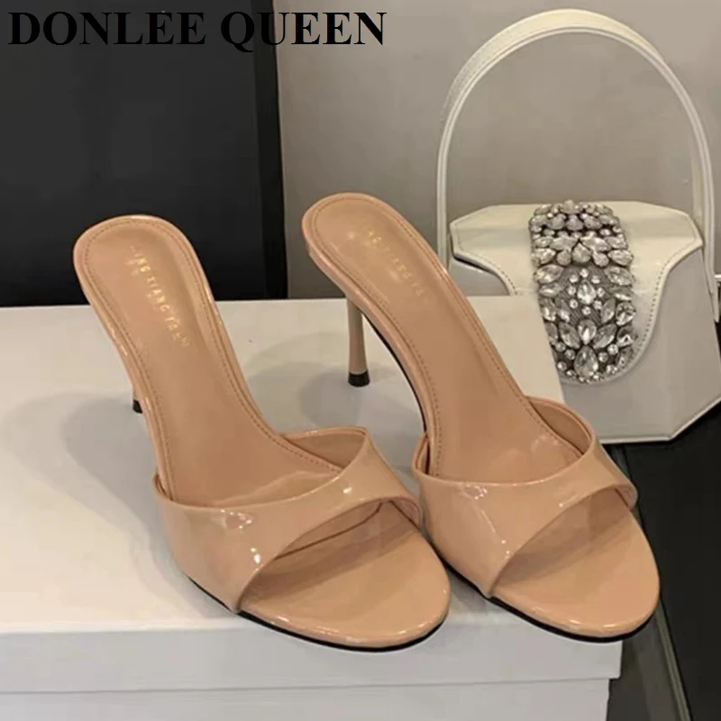 2026 패션 섹시 얇은 하이힐 슬라이드 여성 오픈토 펌프스 슬립 샌들 여성 슬리퍼 뮬 에... - 4