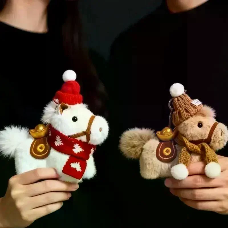 

Cute Plush Horse Keychain - Winter Knit Hat Scarf Design Key Ring, Bag Pendant For Women, Christmas Valentine's Day Festive Gift