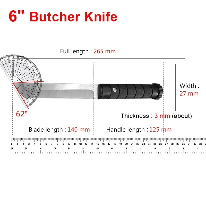 6 inch Stainless Steel Butcher Knife Cleaver Meat Chef Knife Sheep Fish Pig Fruit Cooking Knives ABS Handle Kitchen Boning Knife