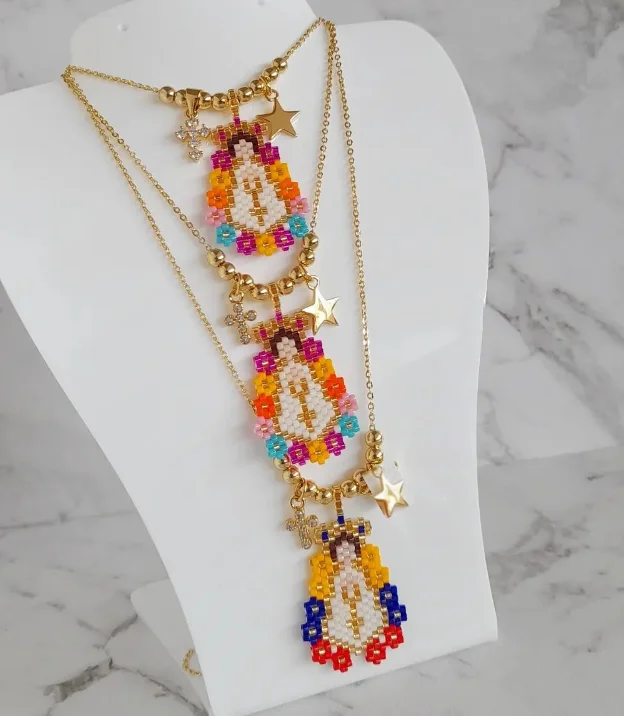Collar de cuentas miyuki ajustable hecho a mano, Escapulario Virgen del valle