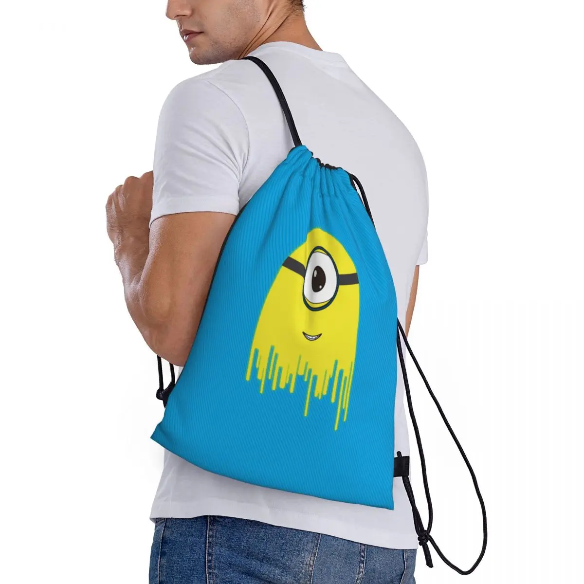 Minions-bolsa deportiva portátil, mochila gruesa con cordón, cinturón de equitación, bolsa de zapatos con cordón para gimnasio, mochilas de ropa