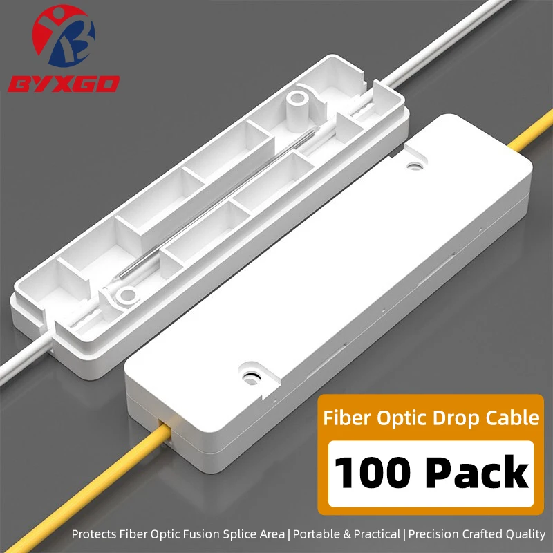 BYXGD Square Fiber Drop Cable Protector 100 Pcs - ABS Waterproof FTTH Fusion Splice Protection Box for Indoor & Outdoor Use