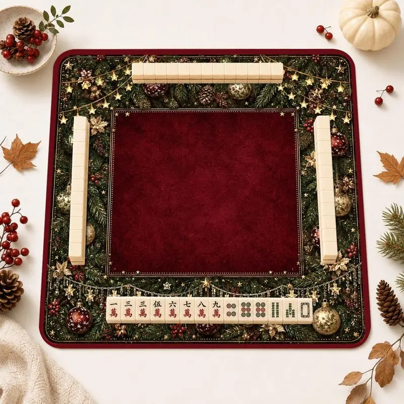 VIKAMA Vintage Christmas Forest Snowman Mahjong Mat Table Cover For Game Night Party Family Board Game Tablecloth Decor