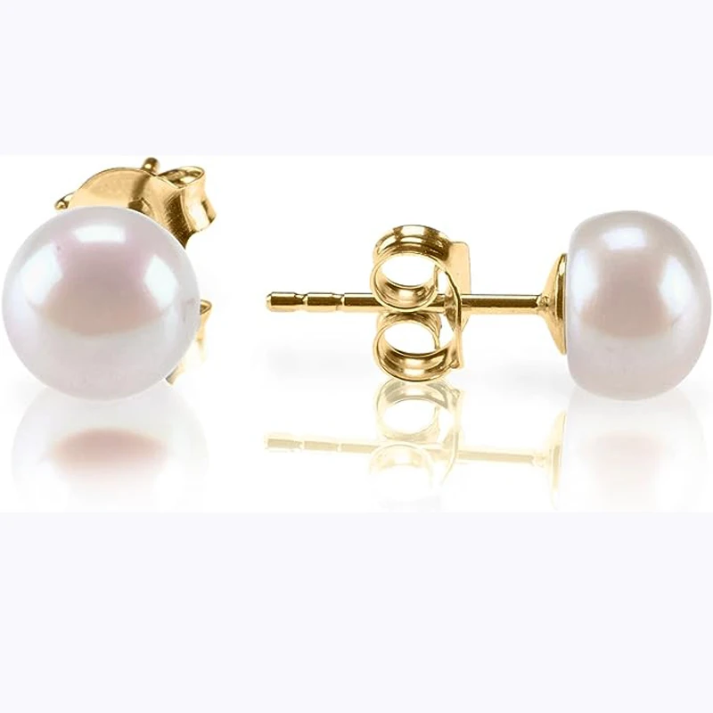 Sterling Silver Pearl Stud Earring, 14K Gold Plated, AAA+ Quality Handpicked Freshwater Cultured Stud Pearl Earrings