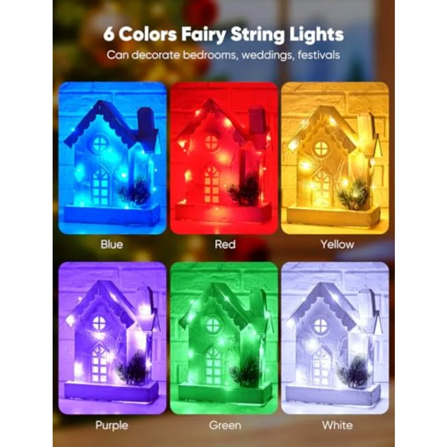 14 Pack 6 Color LED Fairy Lights Battery Operated String Lights, 7 Feet 20 LED Waterproof Silver Wire Twinkle Lights