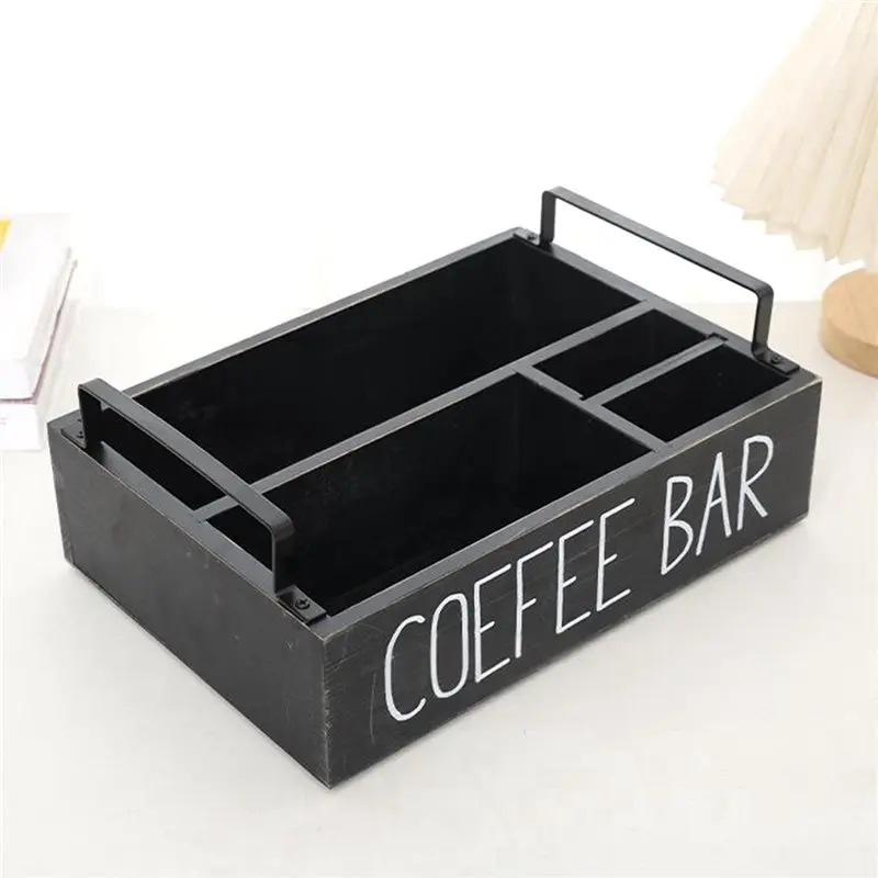 ABSJ-Wooden Multi-Compartment Storage Box Organizer For Coffee, Tea Bags, Paper Cups Countertop Kitchen Space-Saving Tidy Box