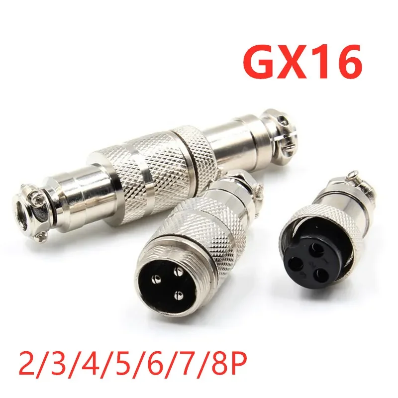 1Set GX16 16mm Circular Aviation Connector - Male & Female Panel Mount Plug Socket for 2/3/4/5/6/7/8 Pin Wire Connections