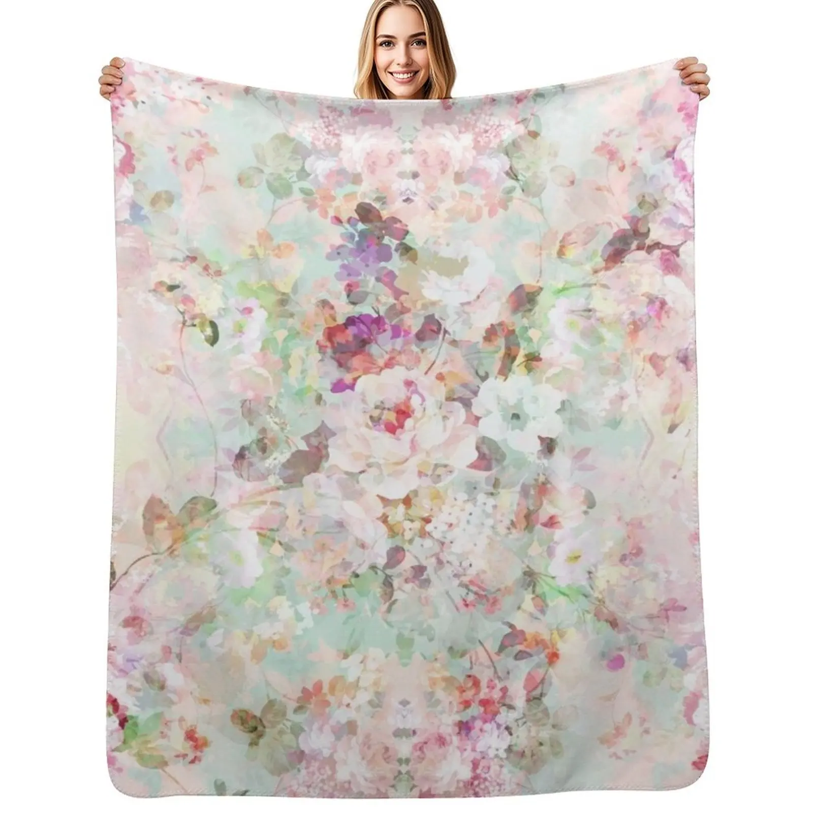 Pink watercolor vintage flowers pattern Throw Blanket Extra Large Throw Bed Polar Camping Blankets For Baby Sofa Throw Blankets
