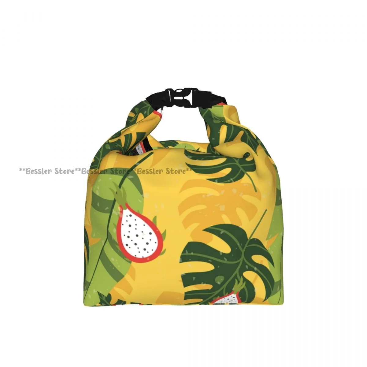 Portable Roll-top Insulated Cooler Lunch Bag Tropical Vintage Palm Leaves Fruits Thermal Food Bag for Travel Outdoor Camping