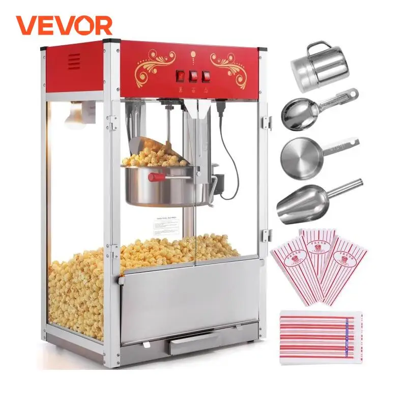 VEVOR Machine à Pop Corn 1615 W, Appareil à Pop-corn de Comptoir Électrique, Grand Bol de 454 g,