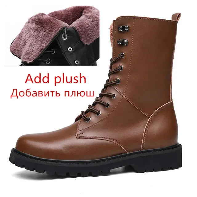 Botas de moto de talla grande para hombre, zapatos cálidos de cuero impermeables, calzado táctico de vaquero, zapatos casuales de invierno