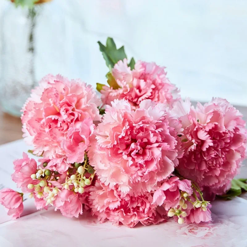 7 Heads Artificial Carnation Silk Flower Simulated Fake Flowers DIY Bouquet Florals For Mother's Day Wedding Party Decoration