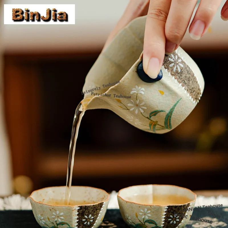 140ml Hand-painted Daisy Hand Grab Teapot Zen Tea Infuser Pot Household Tea Maker Kettle With Strainer Tea Ceremony Decoration