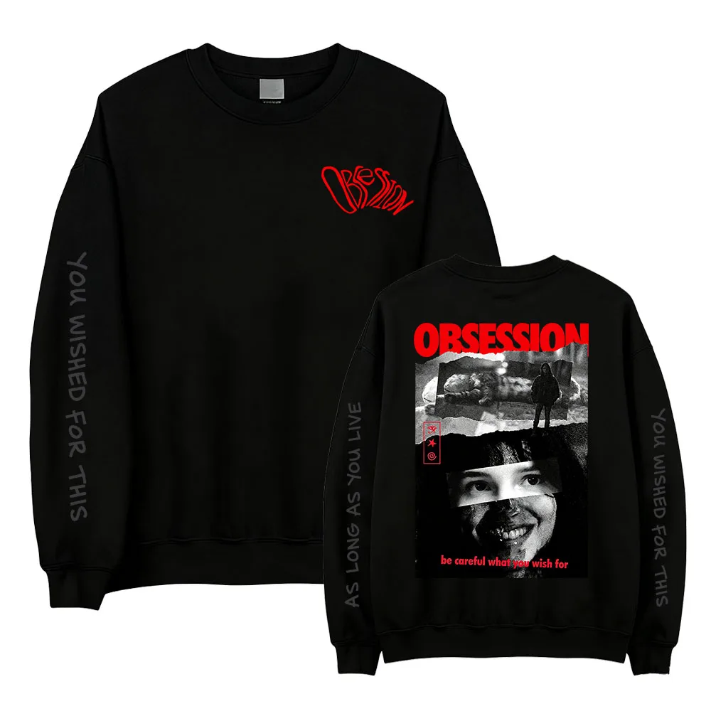 Obsession Be Careful What You Wish for Sweatshirt mit Rundhalsausschnitt, lockerer Schnitt, lange Ärmel, Unisex, Streetwear, Grafikdruck, Merch, Freizeitoberteil – Detail 2