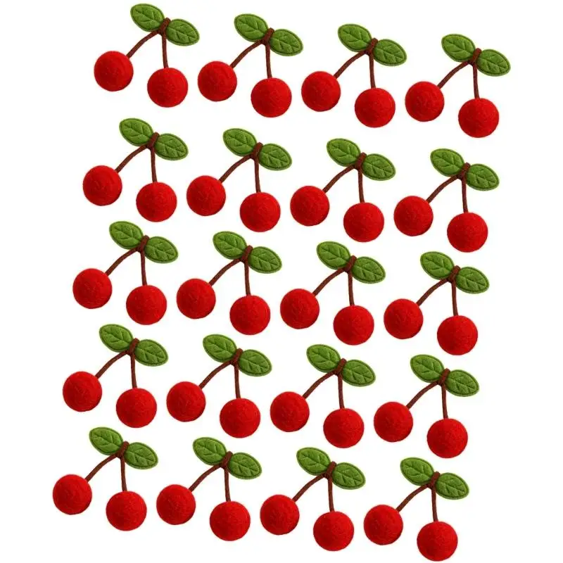 39BD Soft Cherries Applique Set 20 Pack Felt Trim String Decors for Sweater Accent, Hair Clip Craft, Gift Wrap and DIY Use Daily