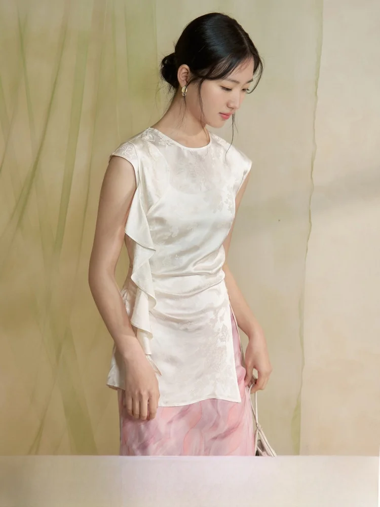 

Новая женская блузка из шелка с вышивкой в китайском стиле, оригинальный дизайн, приталенная, с коротким рукавом, летняя, с круглым вырезом