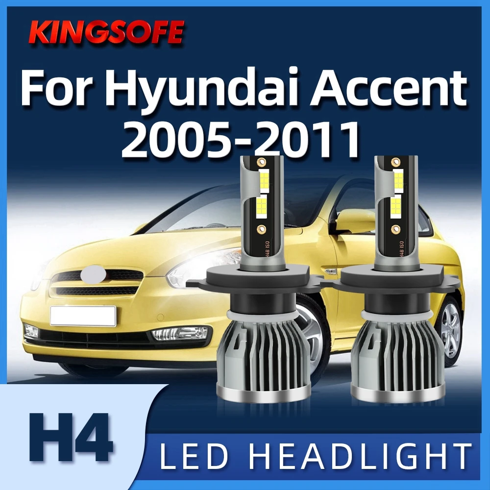 KIONGSOFE Led Car Headlight H4 Hi/Lo Beam Headlamps 26000LM For Hyundai Accent 2005 2006 2007 2008 2009 2010 2011