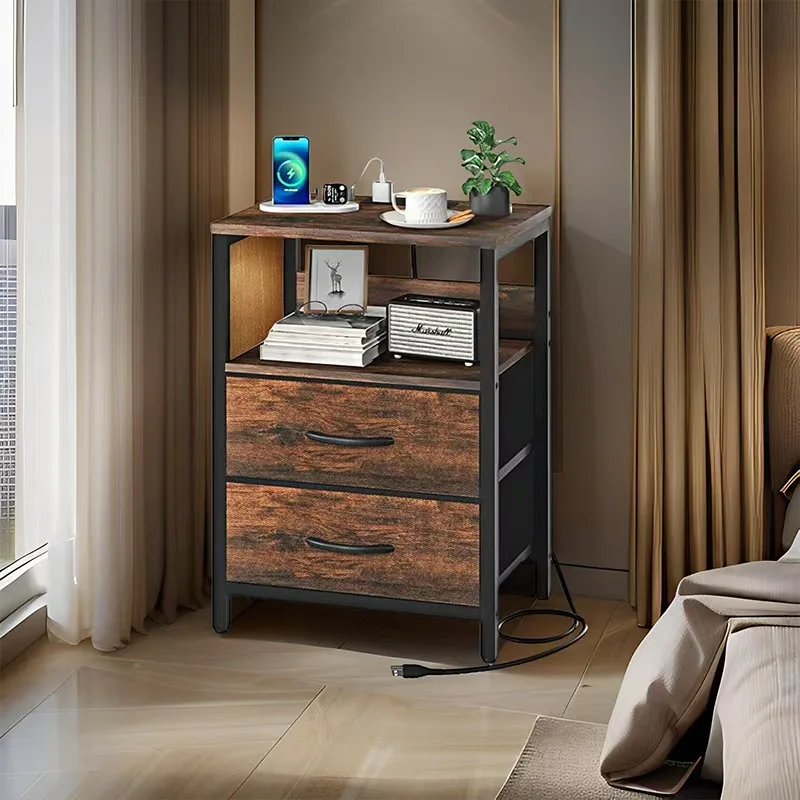Bedroom furniture bedside table Double cloth pumping non-woven storage cabinet Multifunctional locker with power strip
