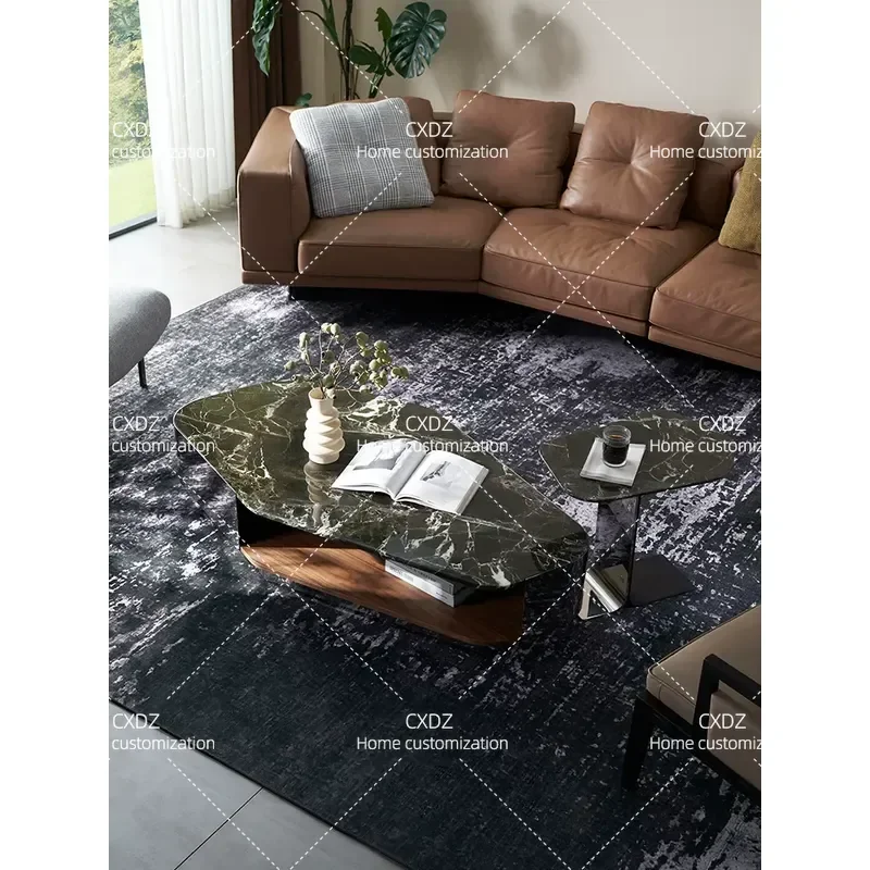 Natural Marble Coffee Table Luxury Large Square Flat Floor Living Room Household High End Stone Center Table Combination Set