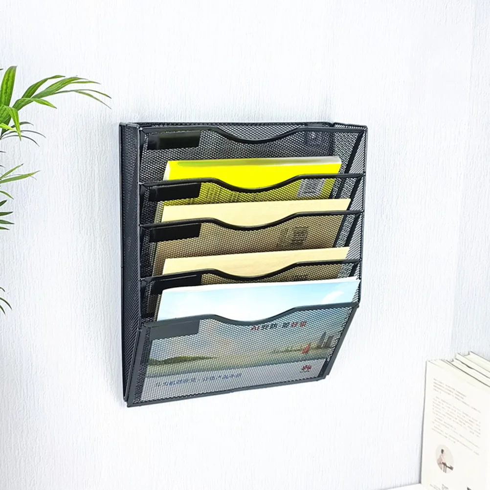 Rak Buku Logam Kokoh Dipasang di Dinding Tempat Dokumen Jaring Rak Penyimpanan Kantor Pengatur File Serbaguna Tempat Majalah Dekoratif