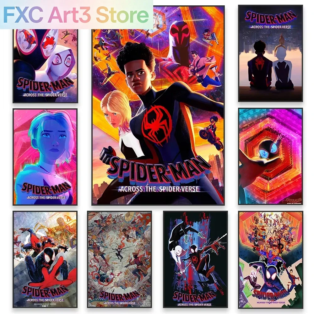 1PC frameless Canvas,Marvel Poster Spider Man Across the Spider Verse Wall Art Canvas Painting Prints Motivational Kid Bedroom H