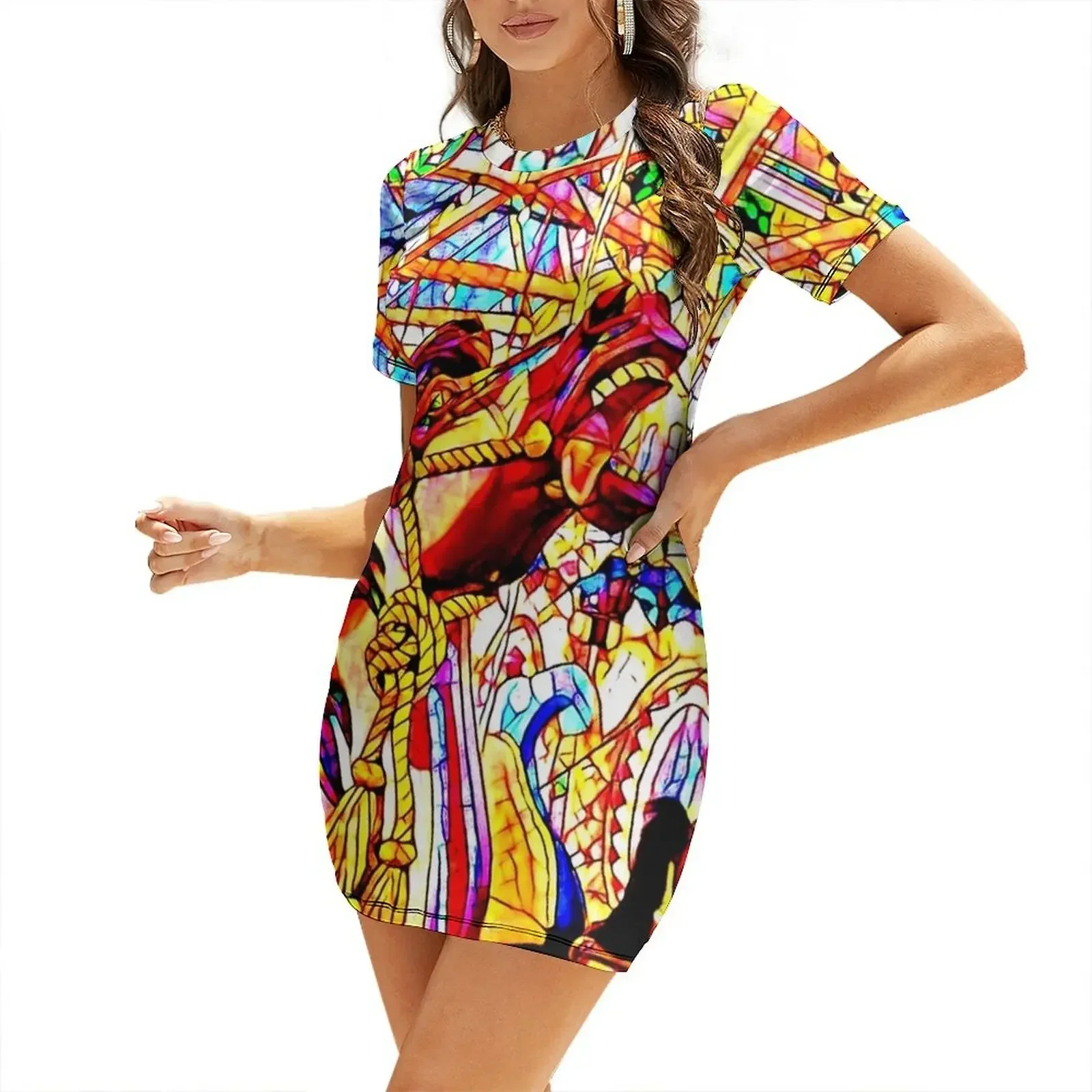 

CAROUSEL HORSE Short-Sleeved Dress elegant women's dresses for wedding women's clothing korea stylish