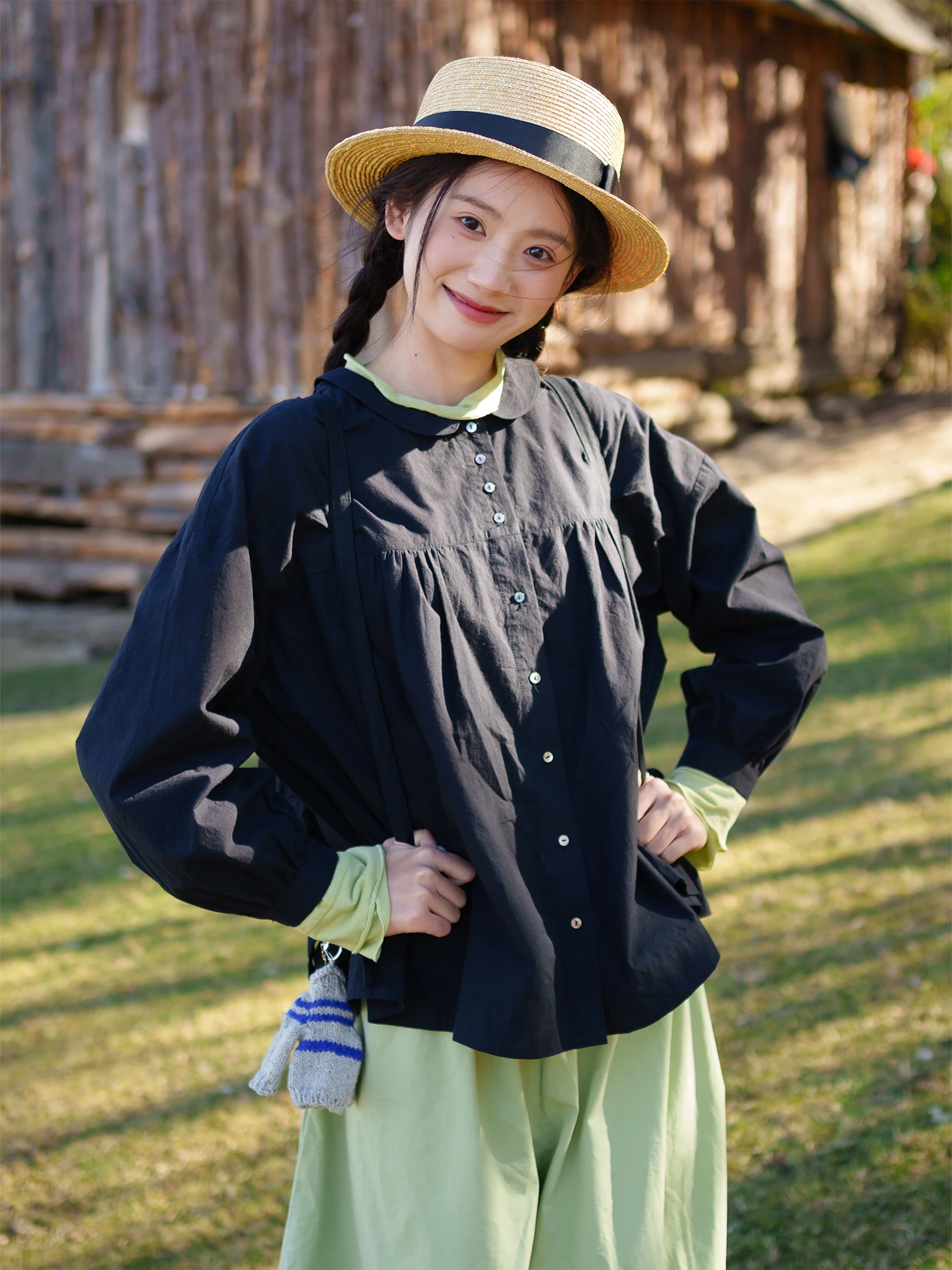 

Slimming Bla irt for Plump Girls Commute Sle Cotton Long Sve Button up Casual Faion Spring Season Chinese Brand