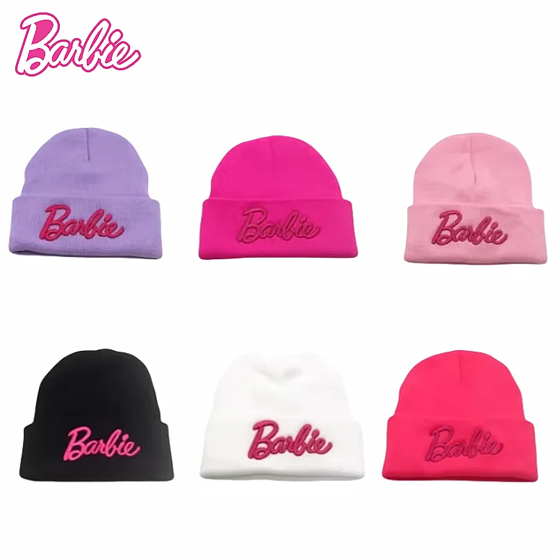 Barbie  Embroidered Knitted Cap  Letters Cute Cartoon Warm Beanie Outdoors Warm and Stylish Students Girl Holiday Gift Perimeter