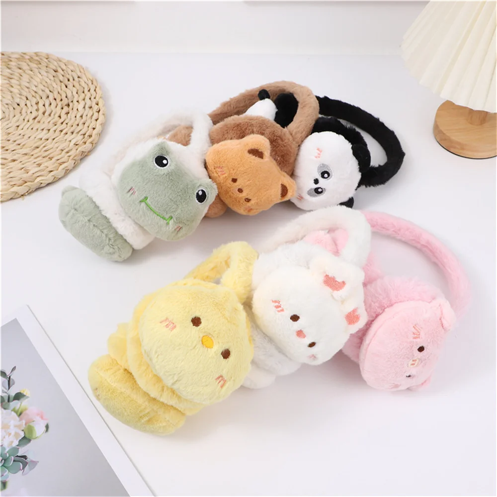 Cartoon Animal Winter Warm Earmuffs Cute Rabbit Chick Bear Frog Children Kids Warmers Ears-Muffs Soft Cashmere Fake Fur Earlaps