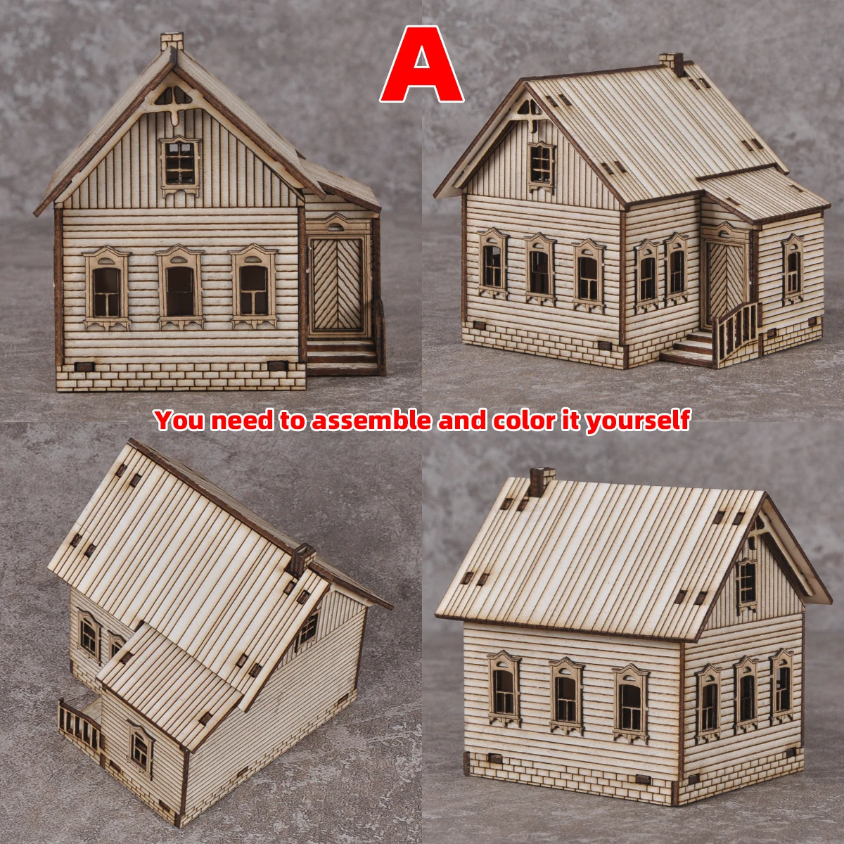 Bausatz für Architekturmodell: Europäische Landhausvilla aus Holz, Diorama im Maßstab 1/72 – Detail 2